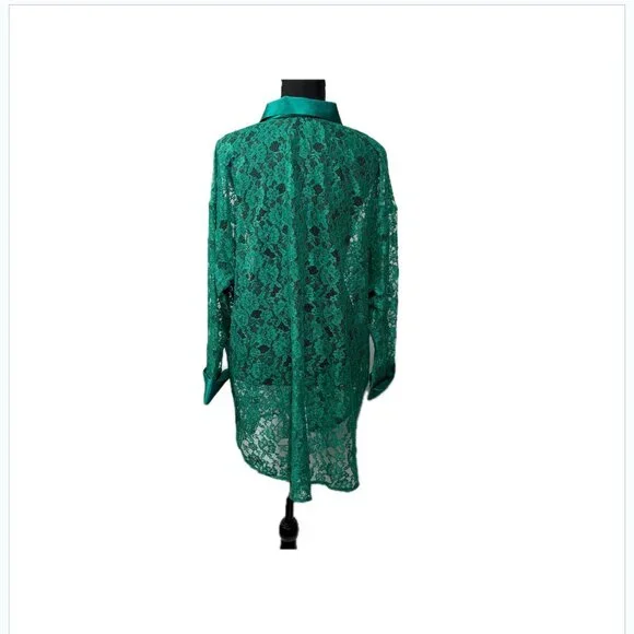 VICTORIA'S SECRET | Vtg GOLD Label Sheer Green Lace Sleep Shirt 80s 90s Sz M/L - Picture 8 of 16